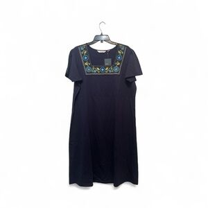 Denim & Company Women’s Plus Size 1X Navy Blue Embroidered Maxi Dress Cotton NEW